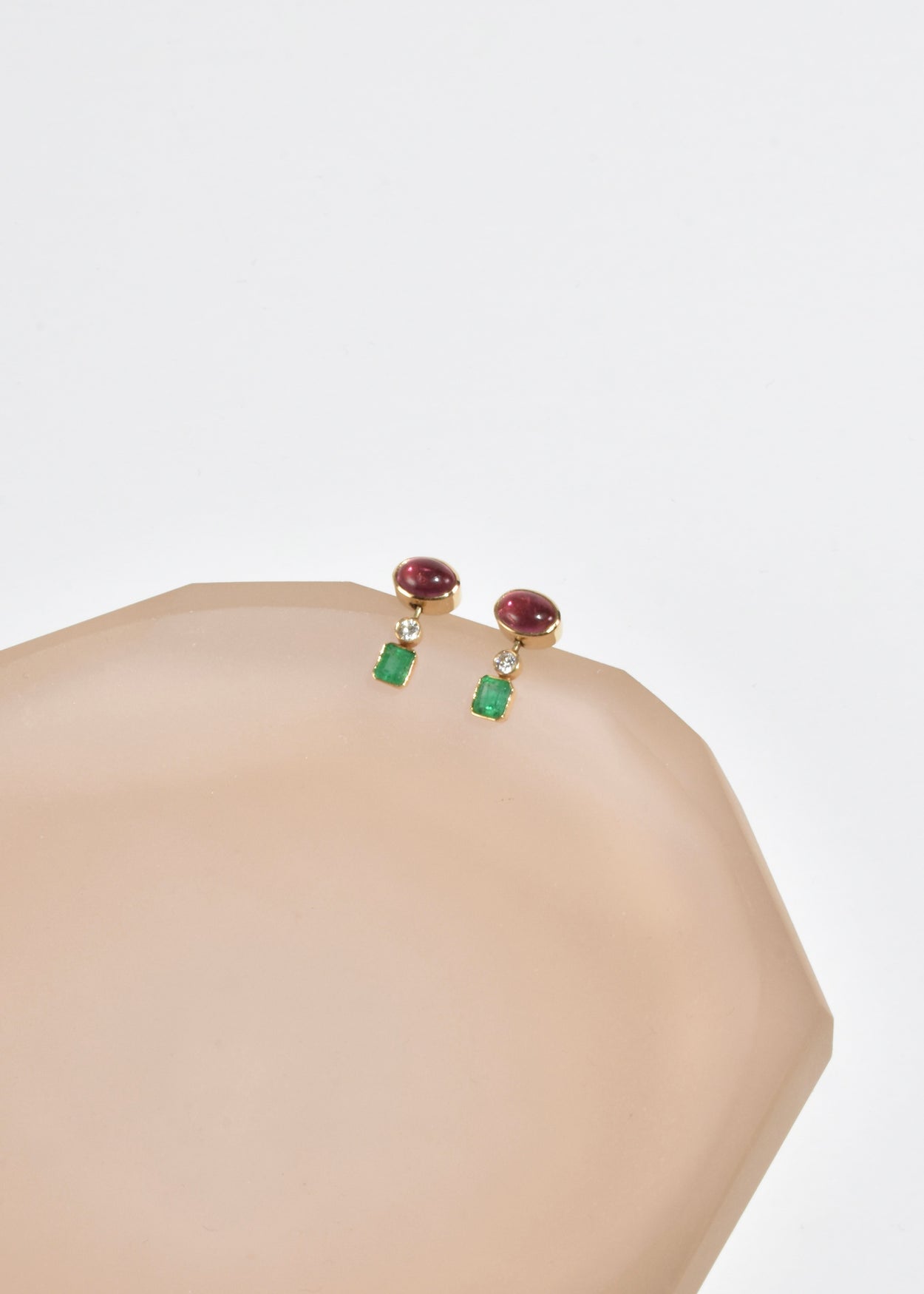 Gold Tourmaline Emerald Earrings