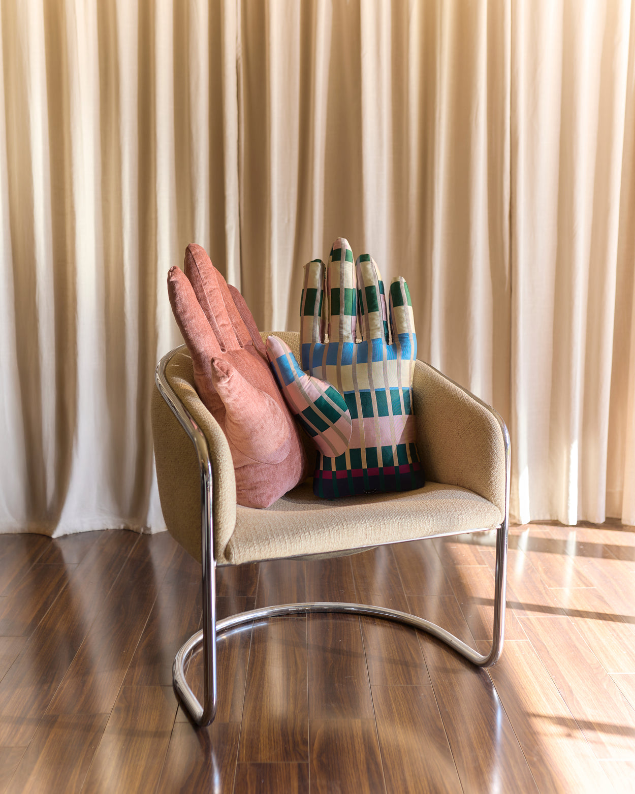 Left Hand Pillow in Rose Chenille