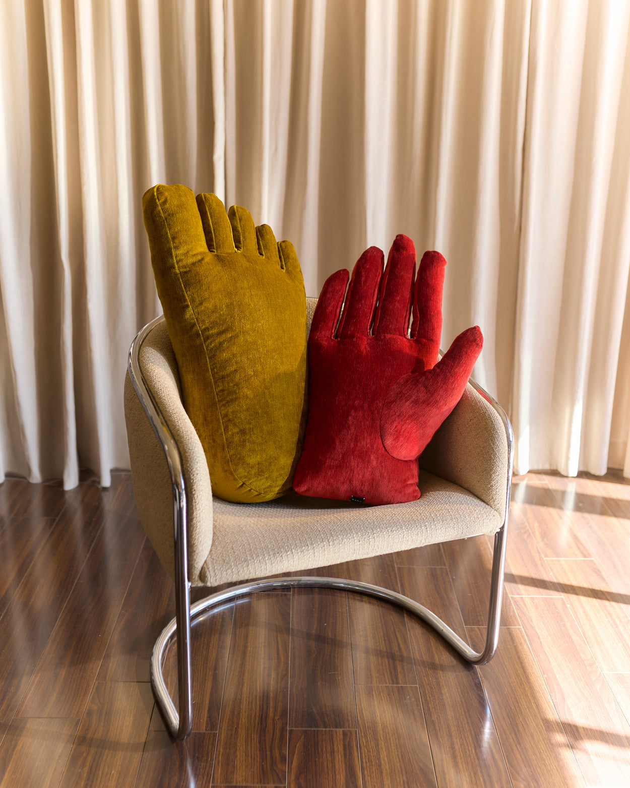 Right Hand Pillow in Red Chenille