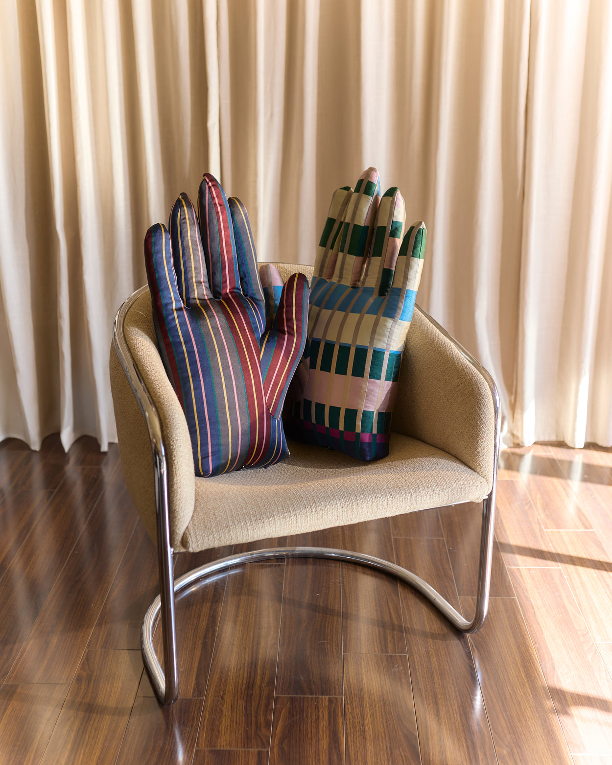 Right Hand Pillow in Striped Silk