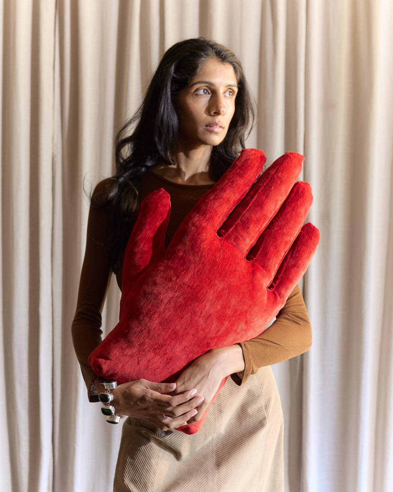 Right Hand Pillow in Red Chenille