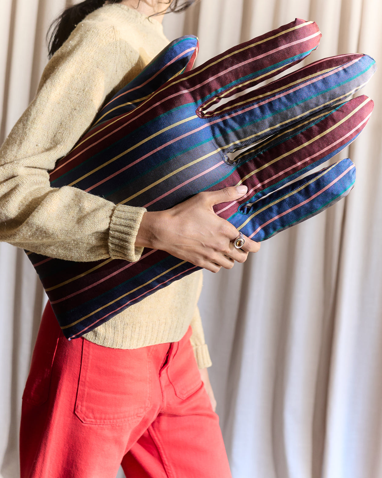 Right Hand Pillow in Striped Silk