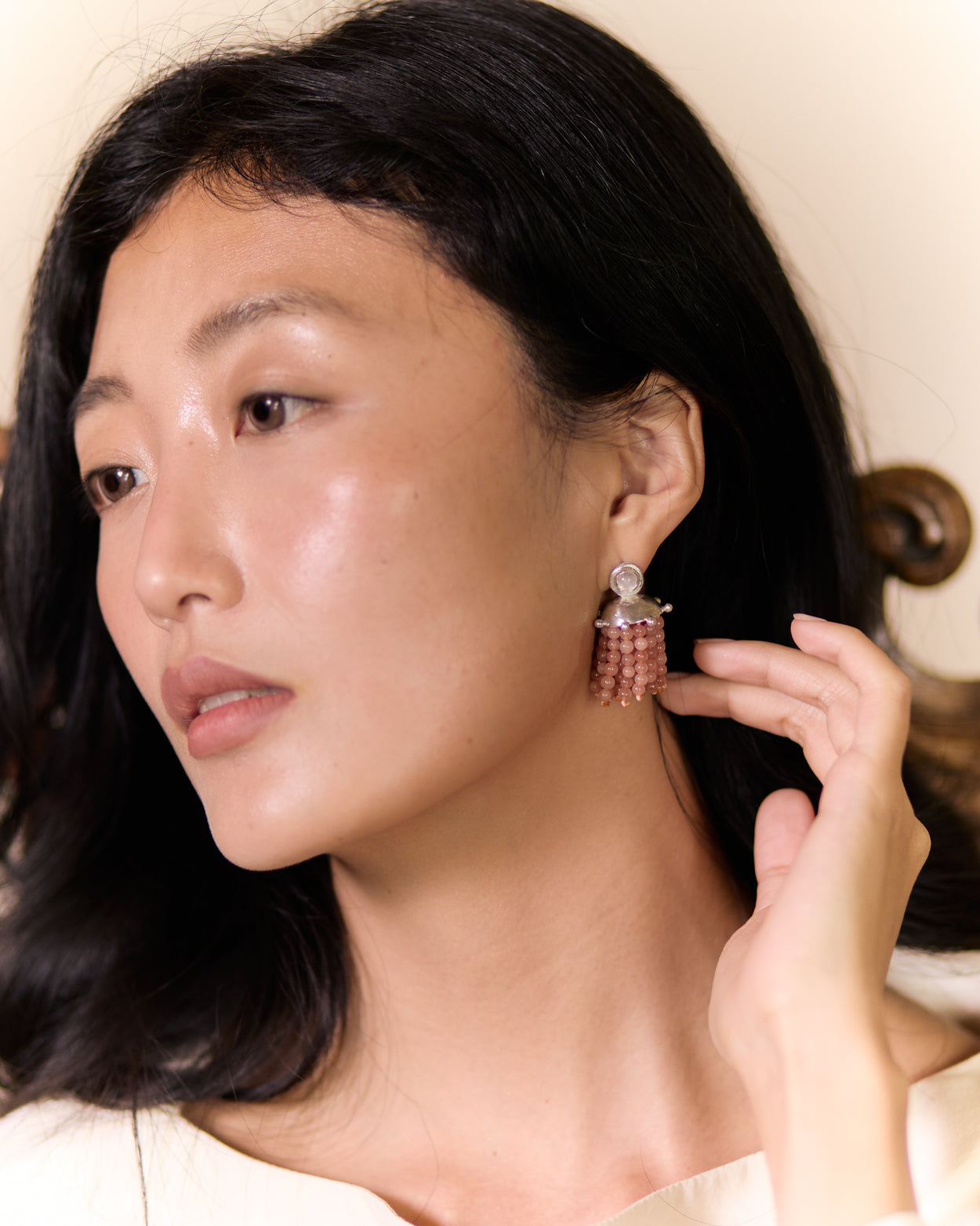 Agate and Rose Quartz Fringe Cupola Earrings