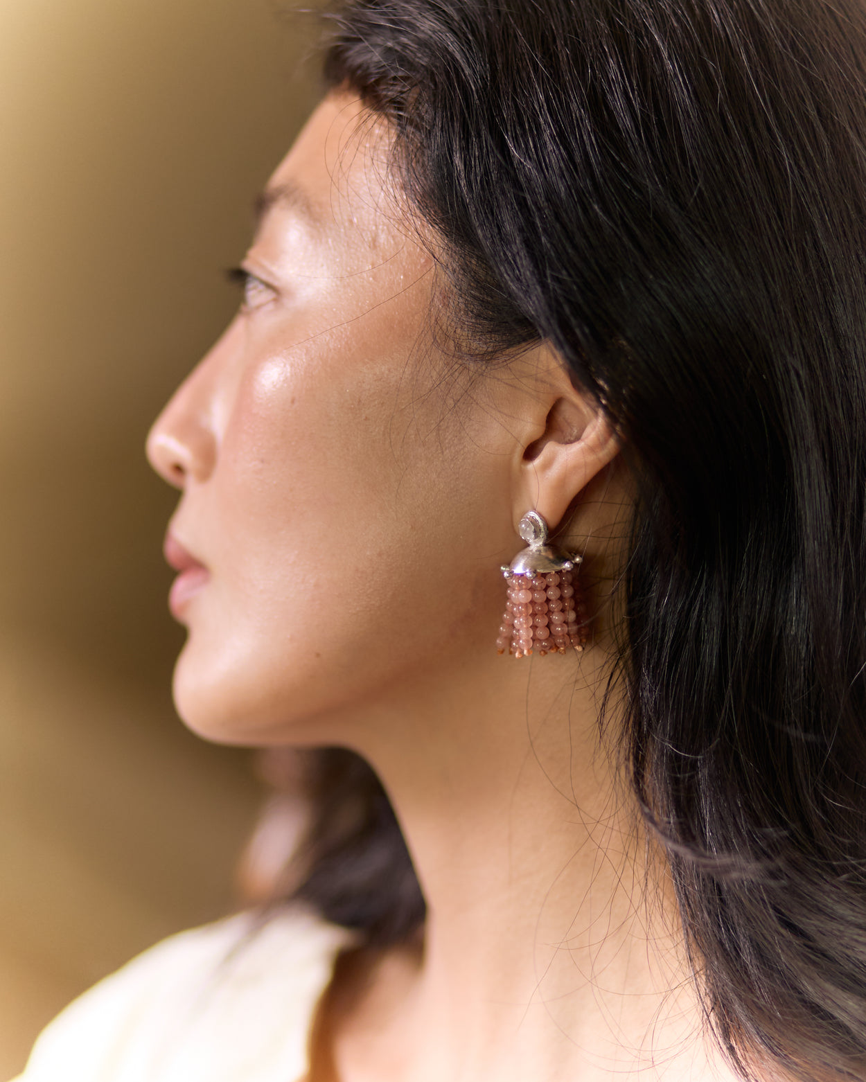 Agate and Rose Quartz Fringe Cupola Earrings