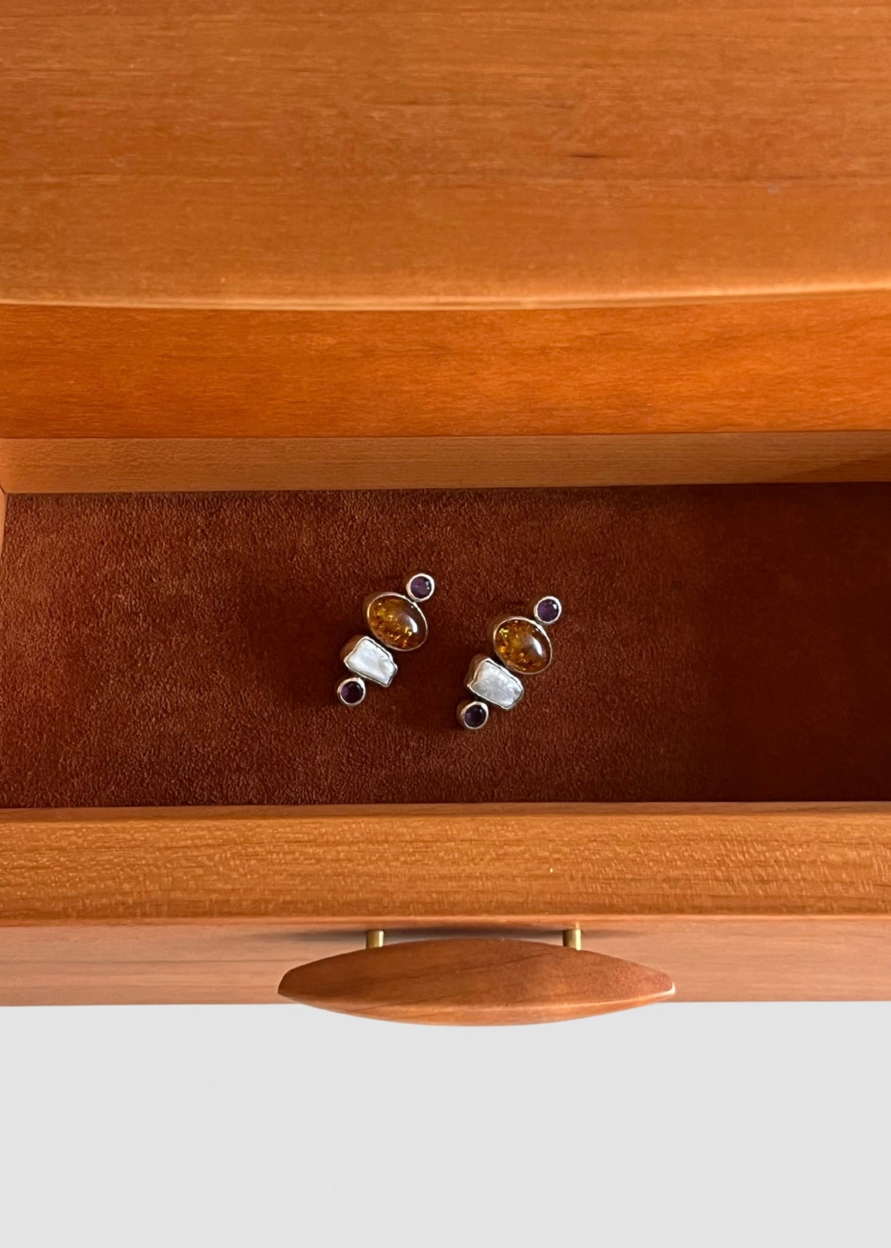 Amethyst Amber Pearl Earrings