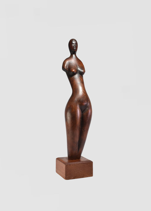 Elongated Wooden Figure Sculpture