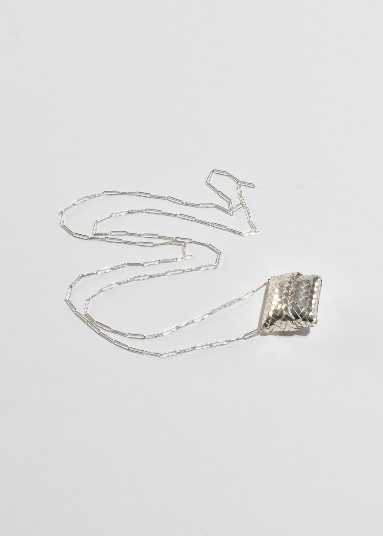 Petite Woven Sterling Box Necklace