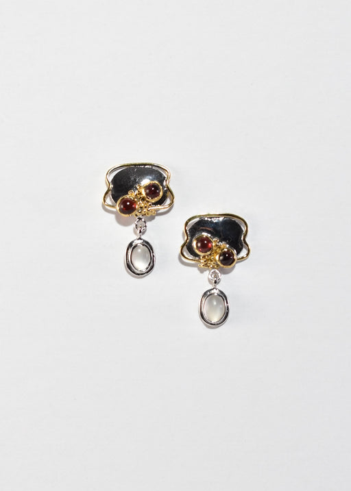Abstract Garnet Moonstone Earrings