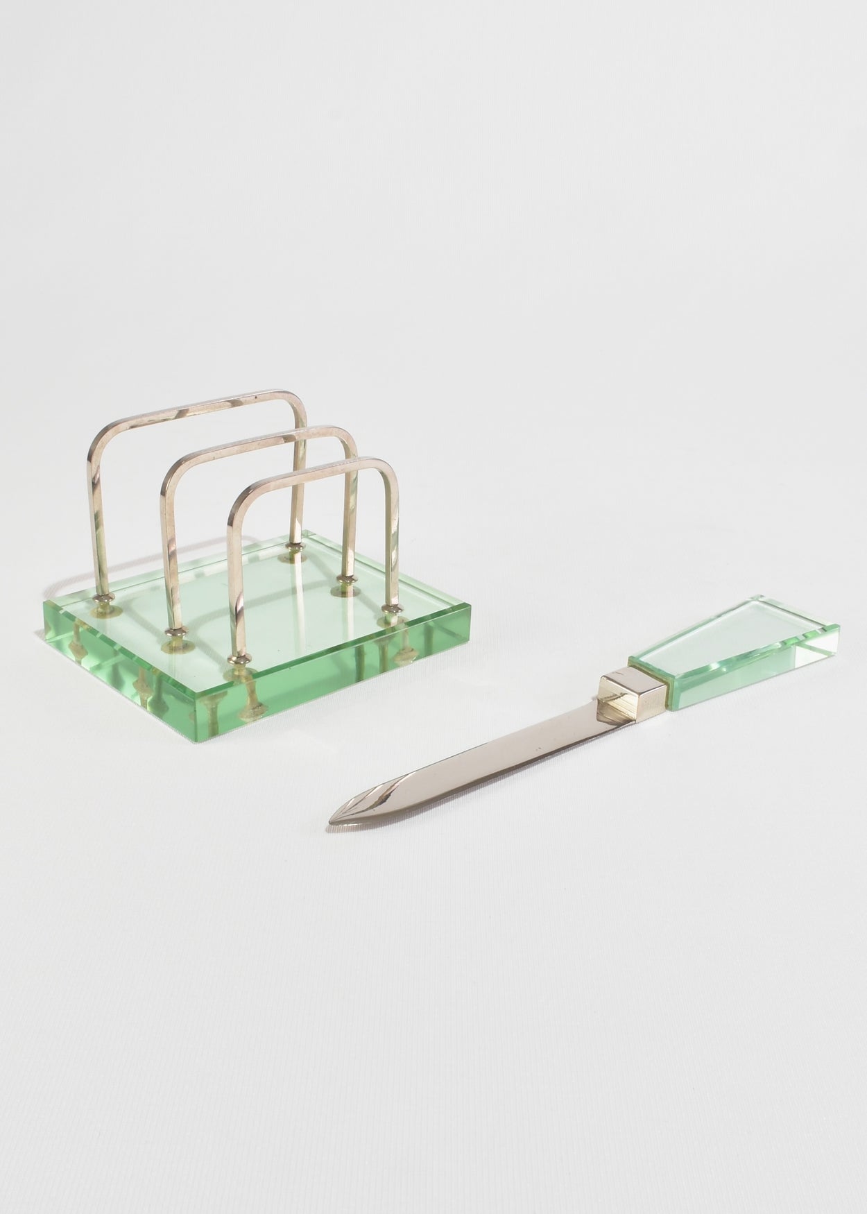Green Glass Desk Set