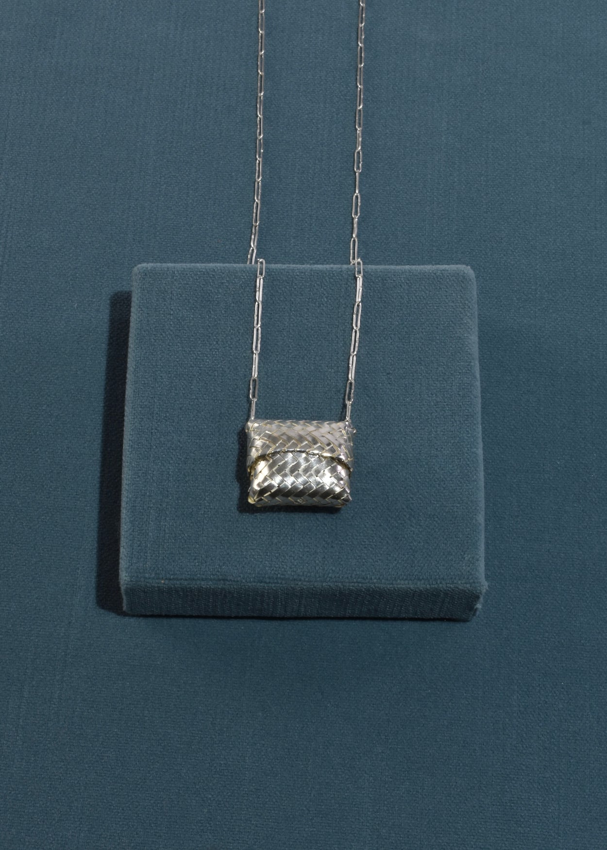 Petite Woven Sterling Box Necklace