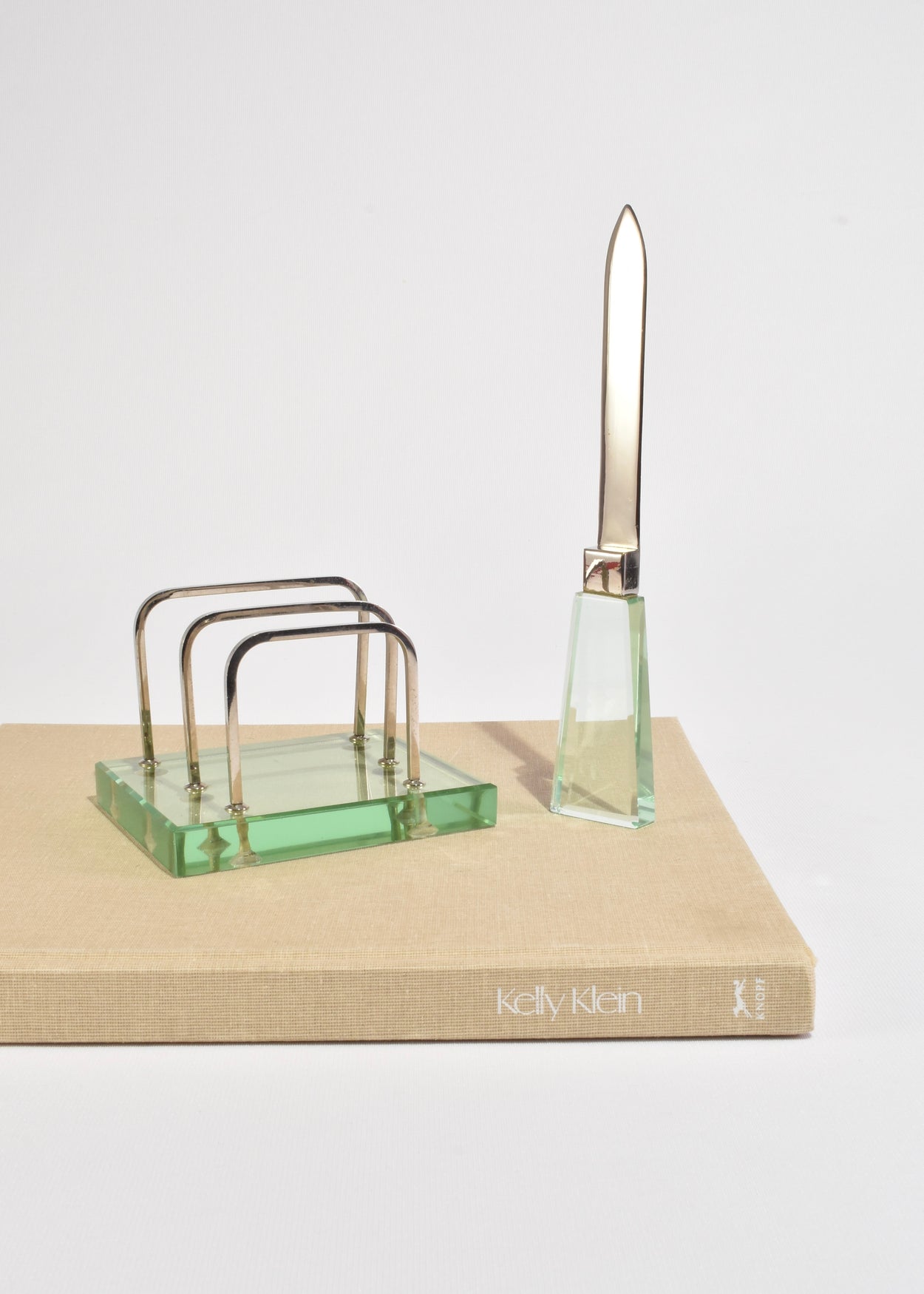 Green Glass Desk Set