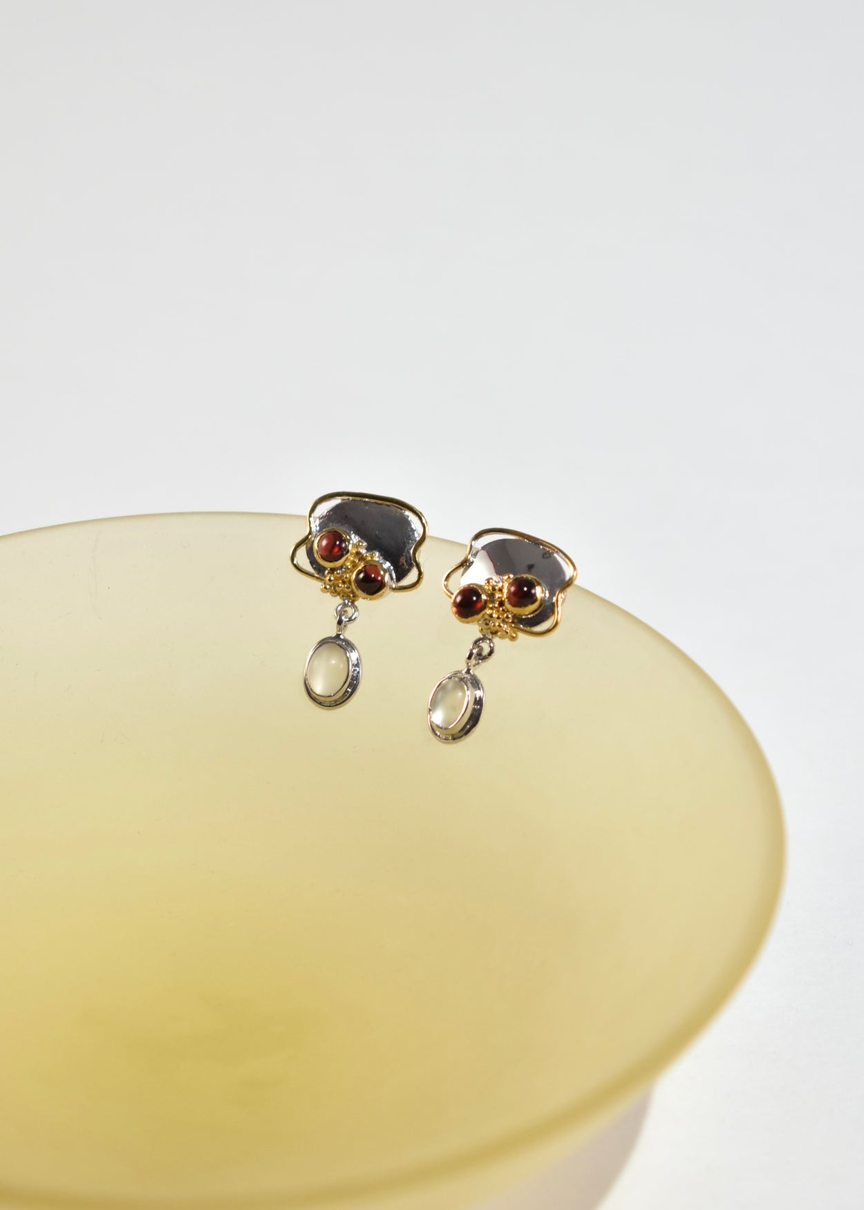 Abstract Garnet Moonstone Earrings