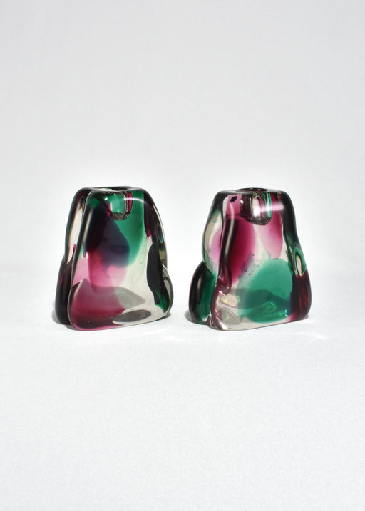 Colorful Art Glass Candleholder Set