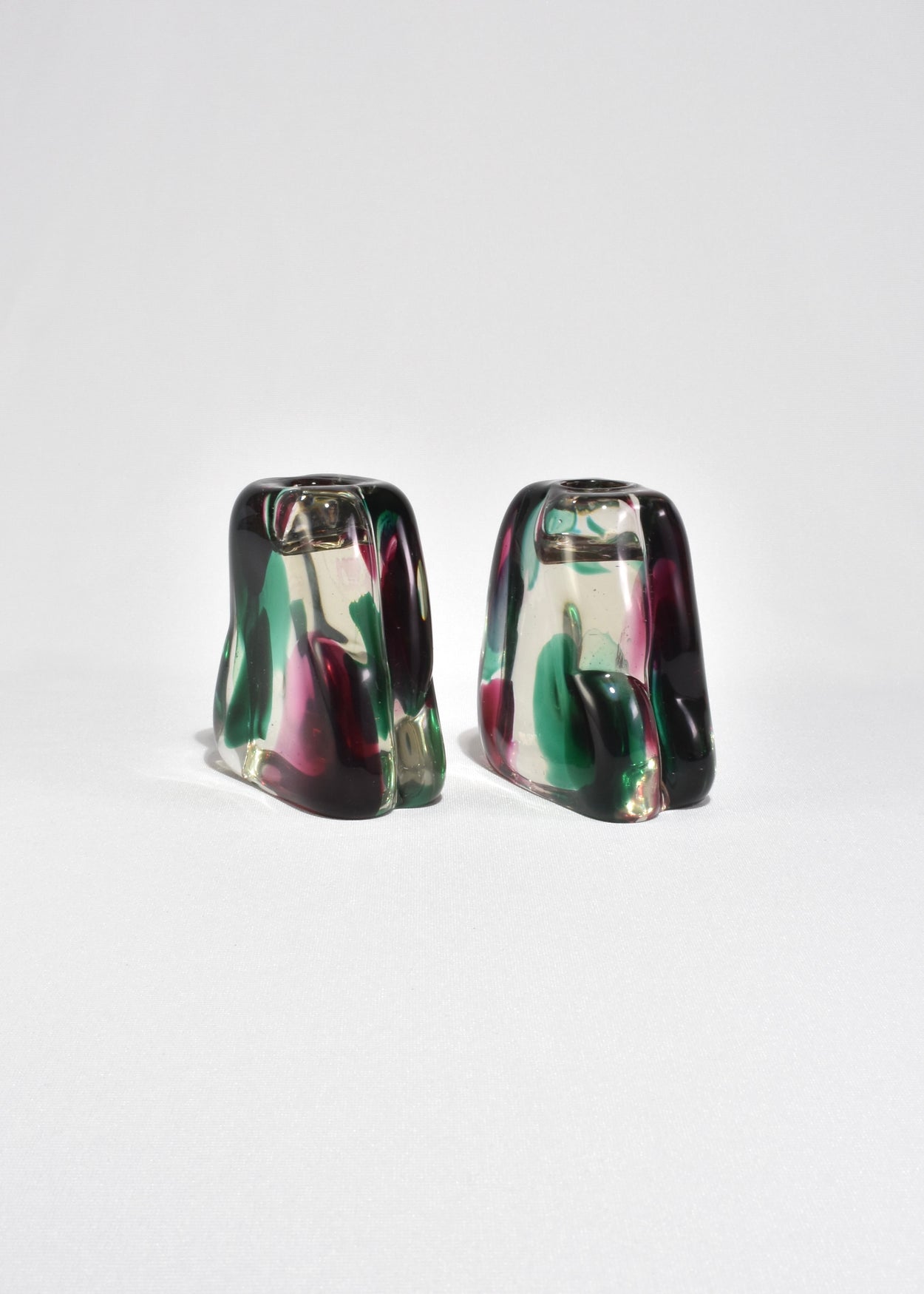 Colorful Art Glass Candleholder Set