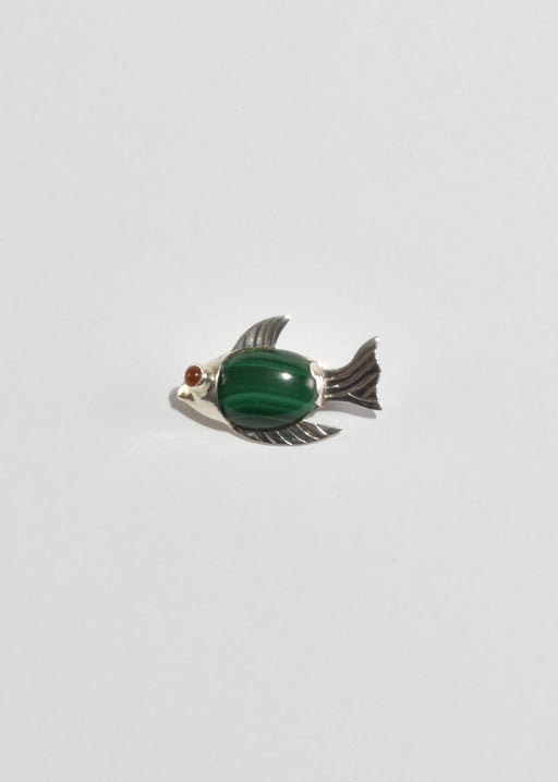 Malachite Carnelian Fish Brooch