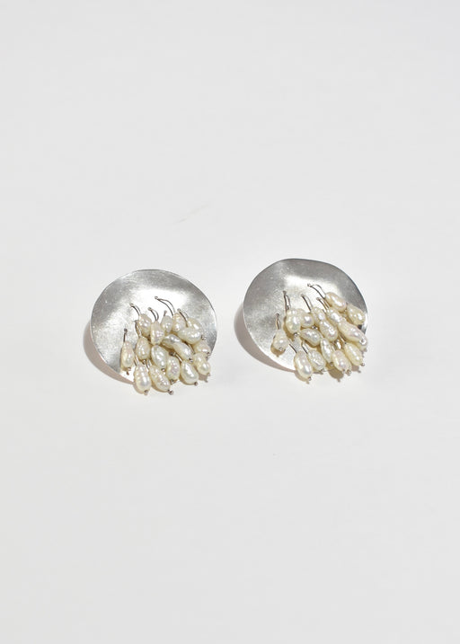 Pearl Fringe Disc Earrings