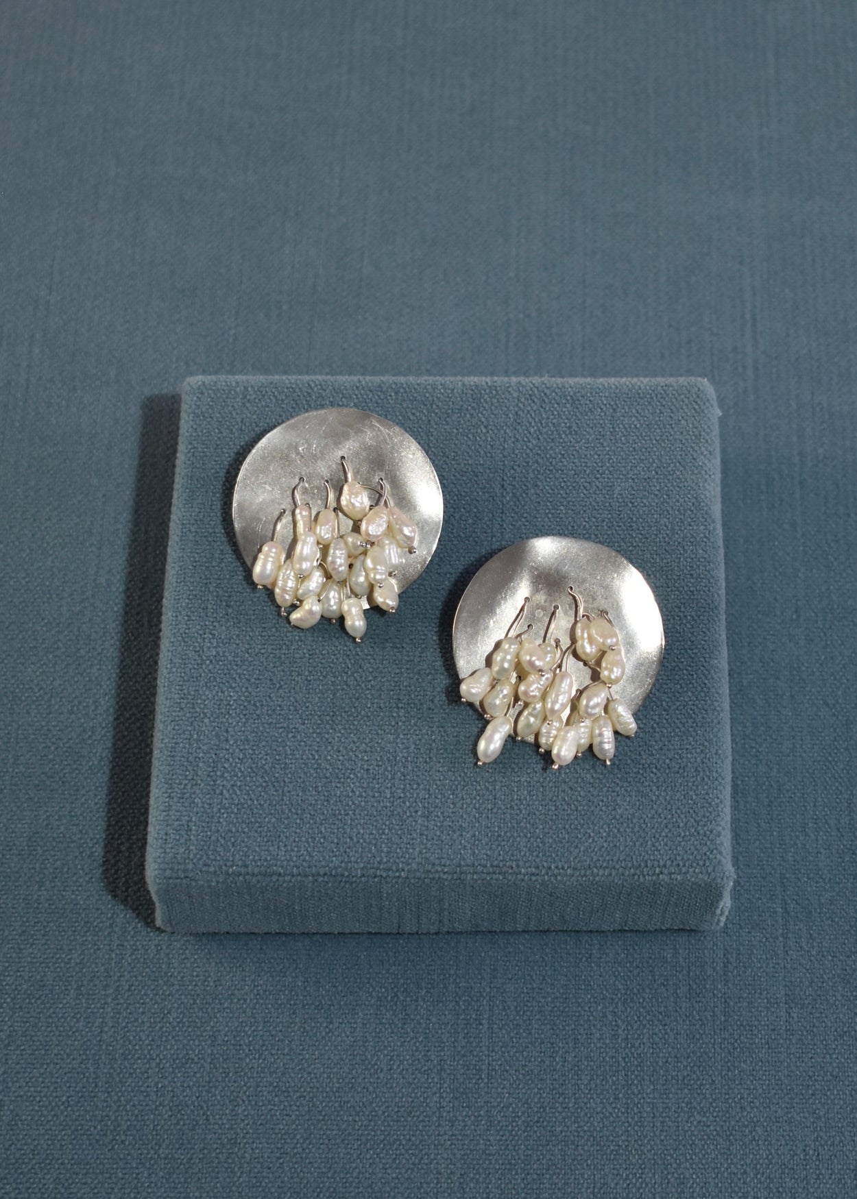 Pearl Fringe Disc Earrings