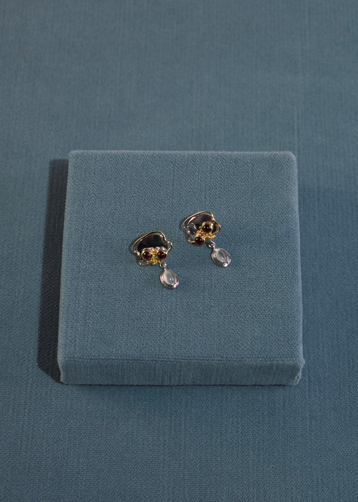 Abstract Garnet Moonstone Earrings