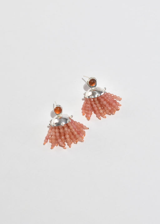 Pink Agate and Red Onyx Fringe Cupola Earrings