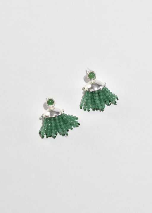 Green Agate and Aventurine Fringe Cupola Earrings