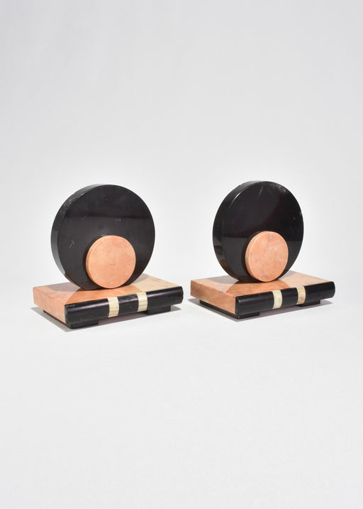 Deco Onyx and Marble Bookends