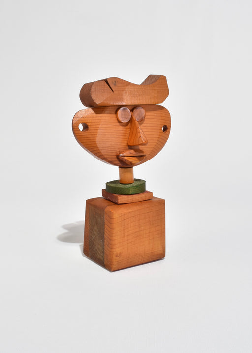 Geometric Wooden Face Sculpture
