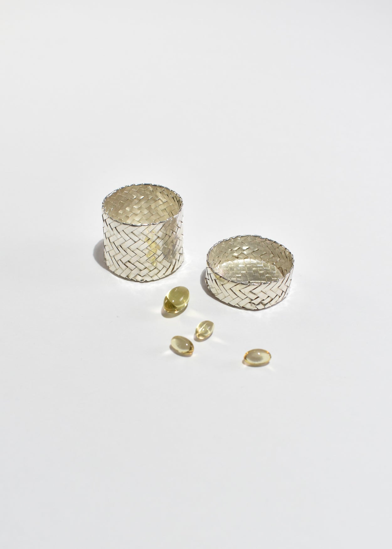 Round Woven Sterling Pillbox
