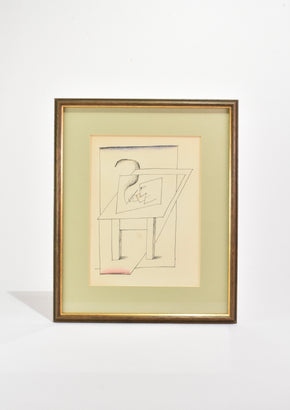 Saul Steinberg Lithograph, Framed