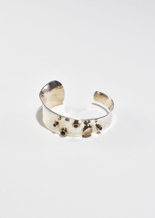 Multi Stone Hammered Cuff Bracelet