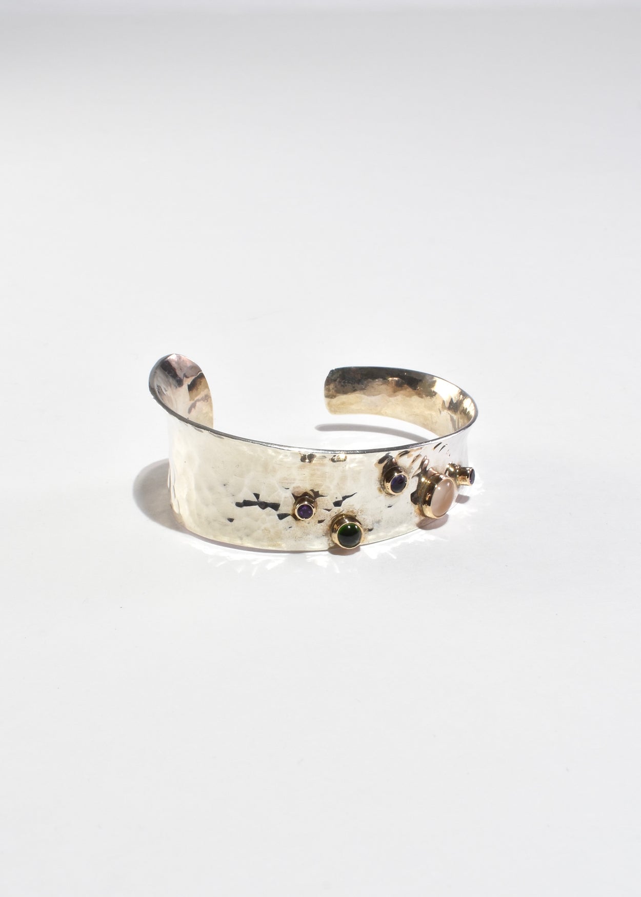 Multi Stone Hammered Cuff Bracelet