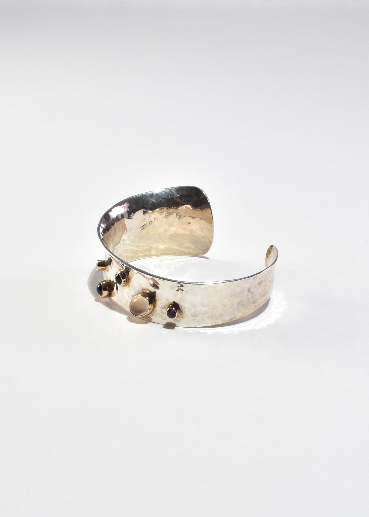 Multi Stone Hammered Cuff Bracelet