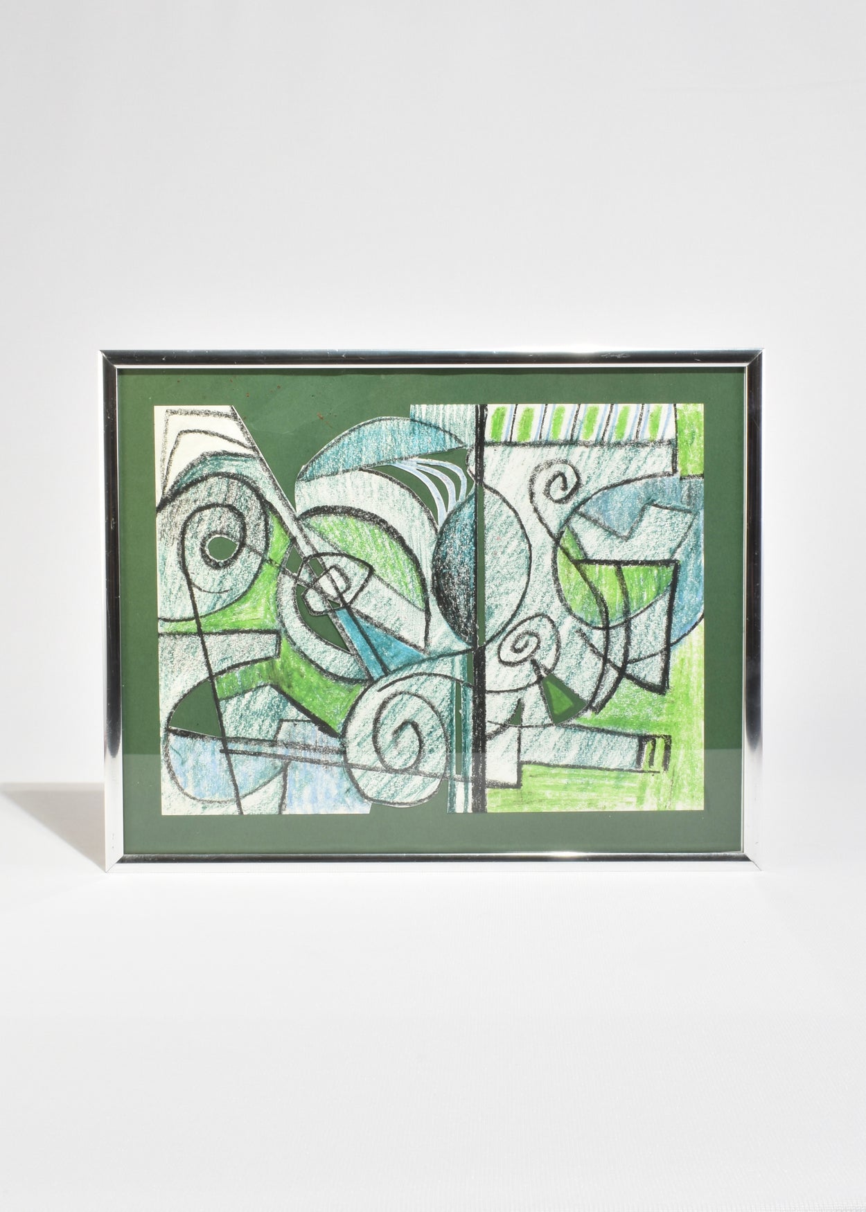 Geometric Green Collage, Framed