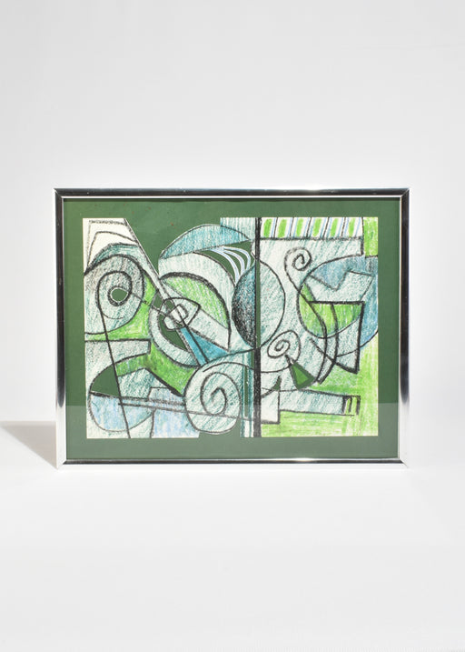 Geometric Green Collage, Framed