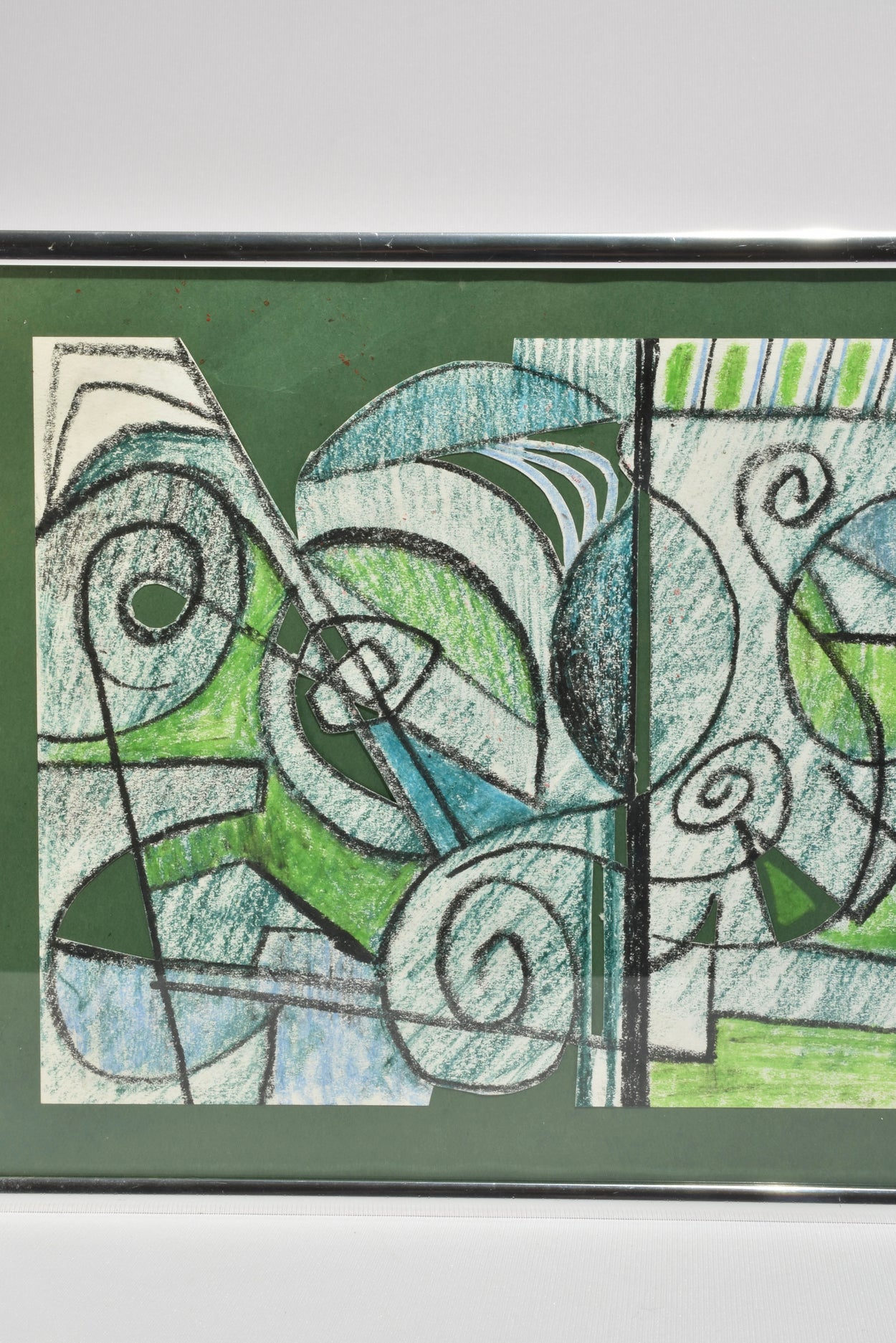 Geometric Green Collage, Framed
