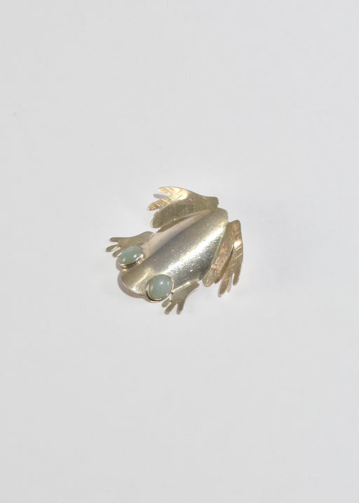 Aventurine Frog Brooch
