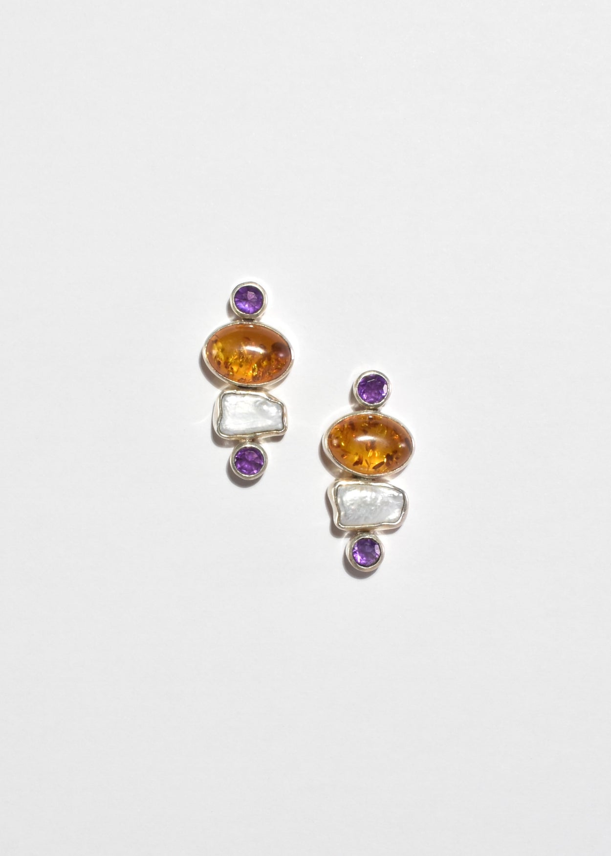 Amethyst Amber Pearl Earrings