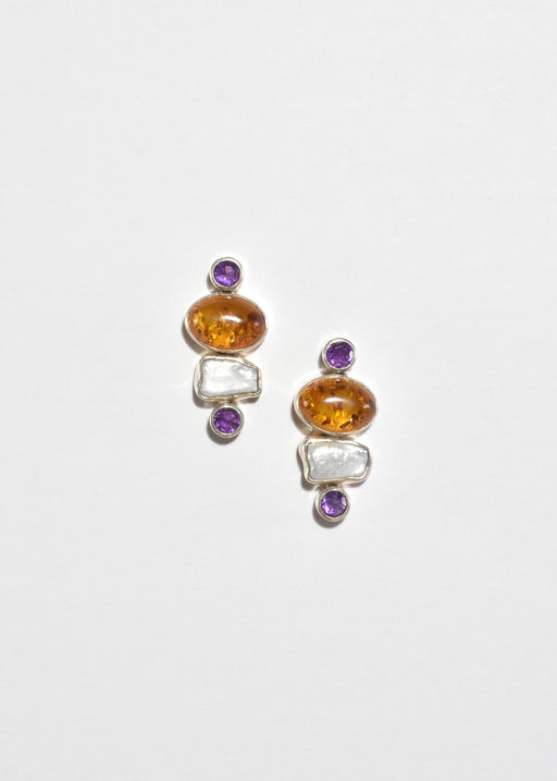 Amethyst Amber Pearl Earrings