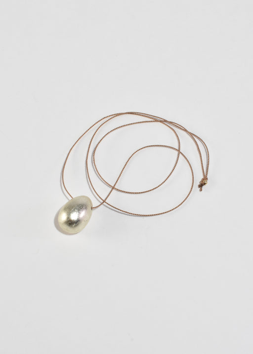Silver Egg Necklace on Silk Cord