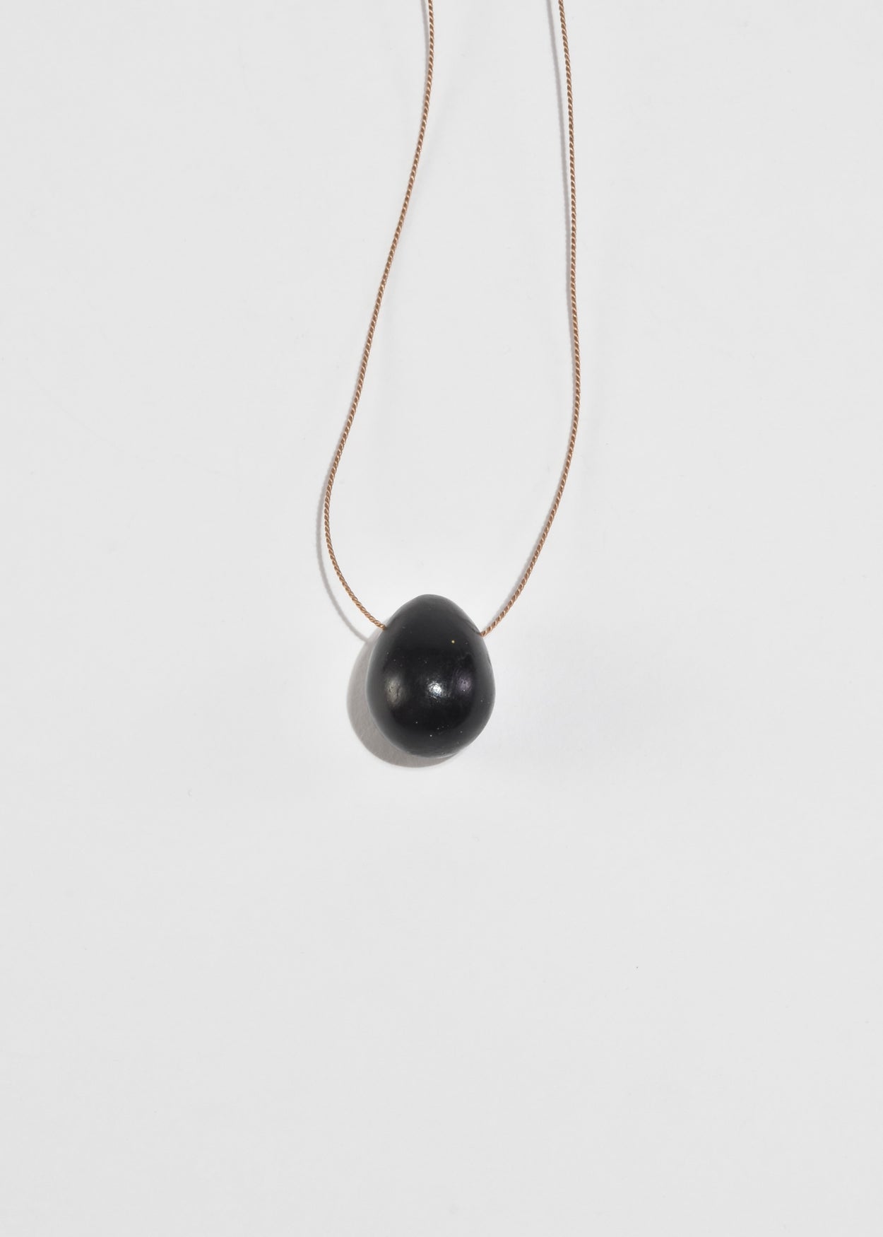 Black Egg Necklace on Silk Cord