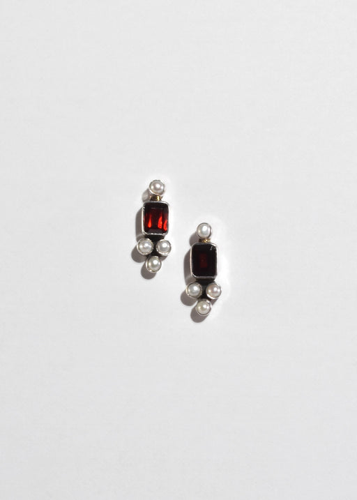 Garnet Pearl Cluster Earrings