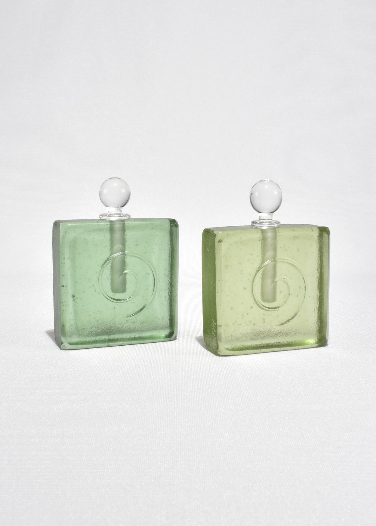 Large Spiral Glass Perfume Bottle in Spruce Green