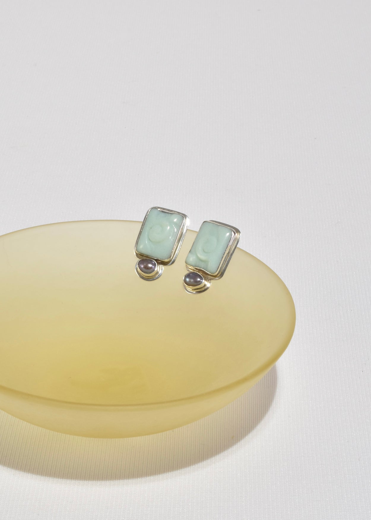 Carved Jade Pearl Earrings