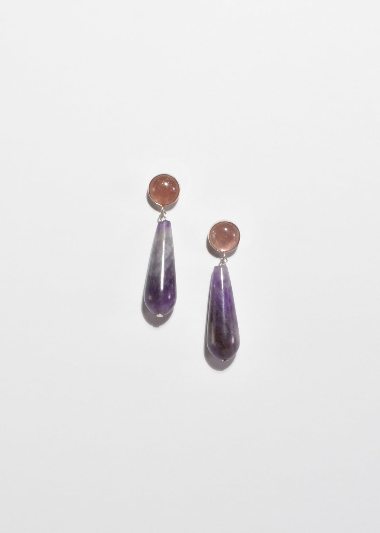 Rose Quartz Amethyst Teardrop Earrings