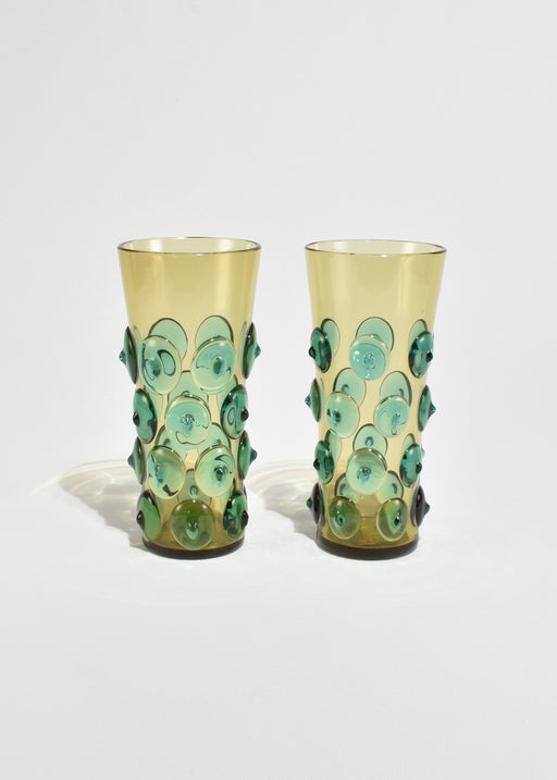 Olive and Teal Glass Tumblers