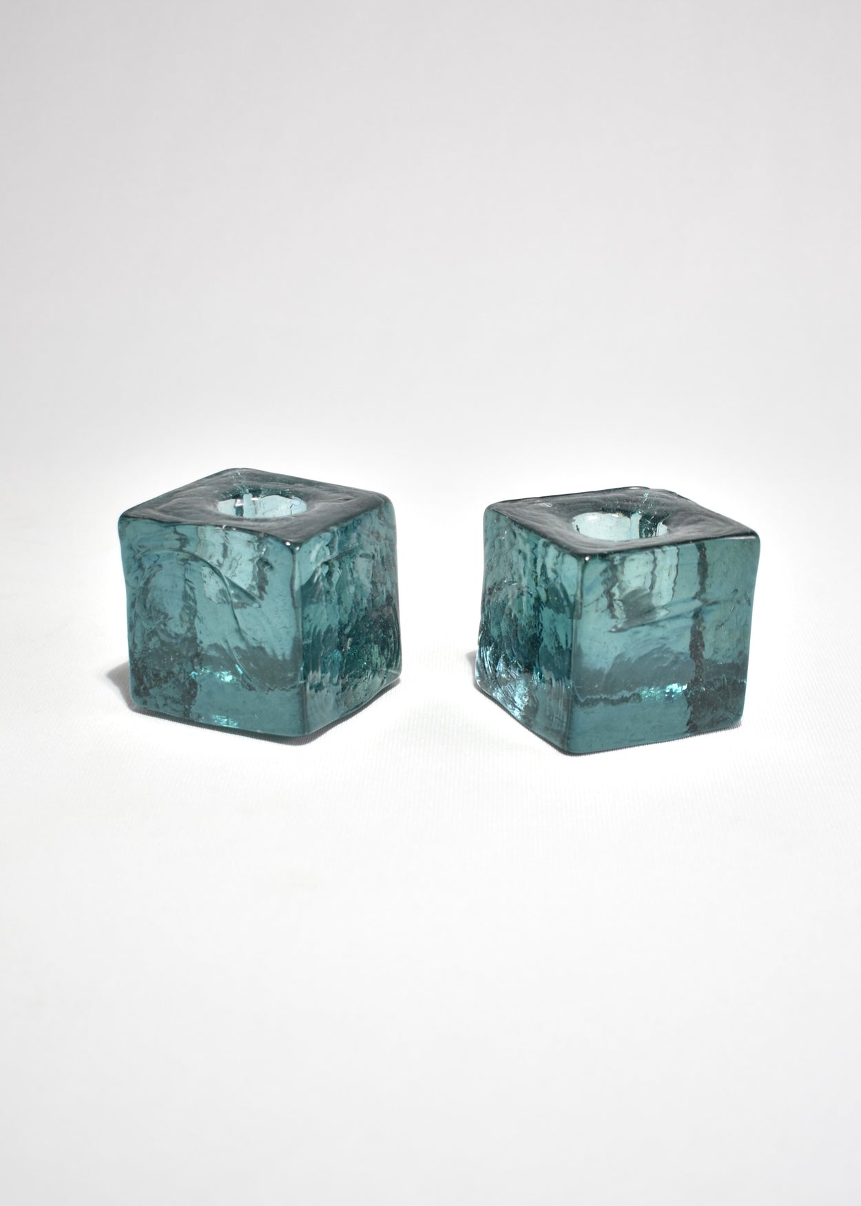 Aqua Glass Candleholders