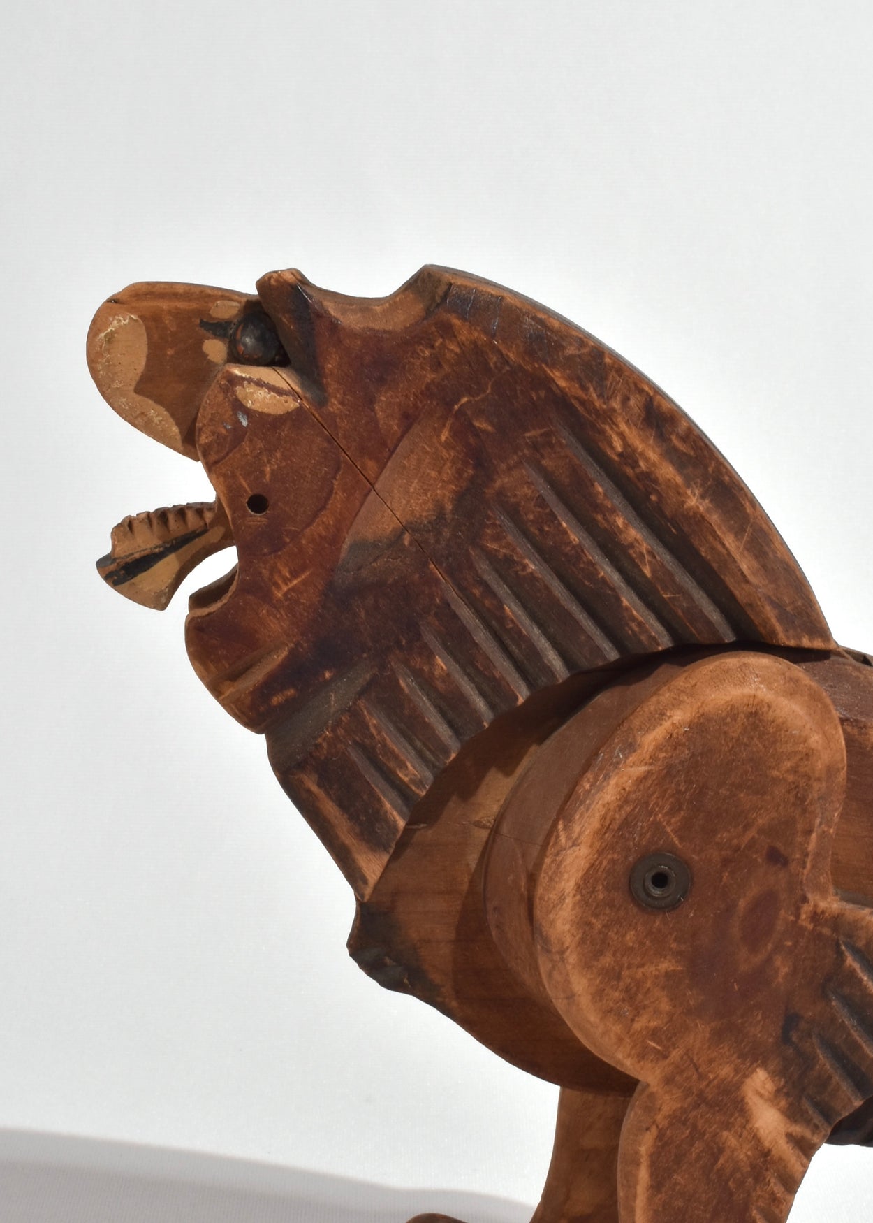 Hand-Carved Articulated Lion Sculpture