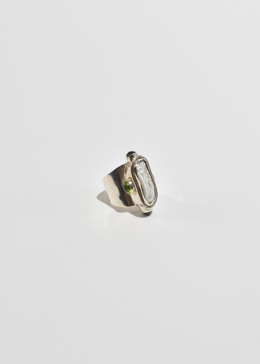 Peridot Garnet Pearl Ring