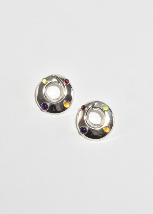Multi Stone Circle Earrings