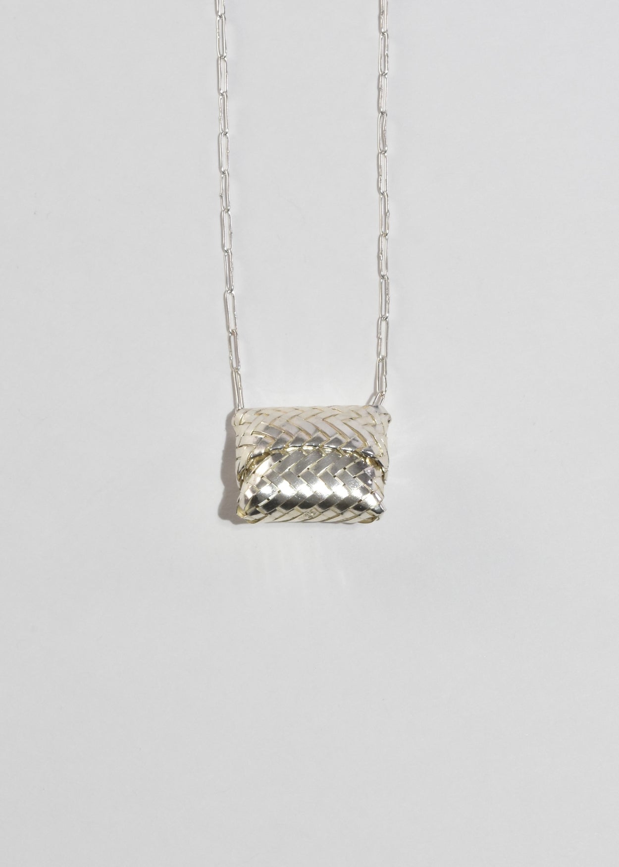 Petite Woven Sterling Box Necklace