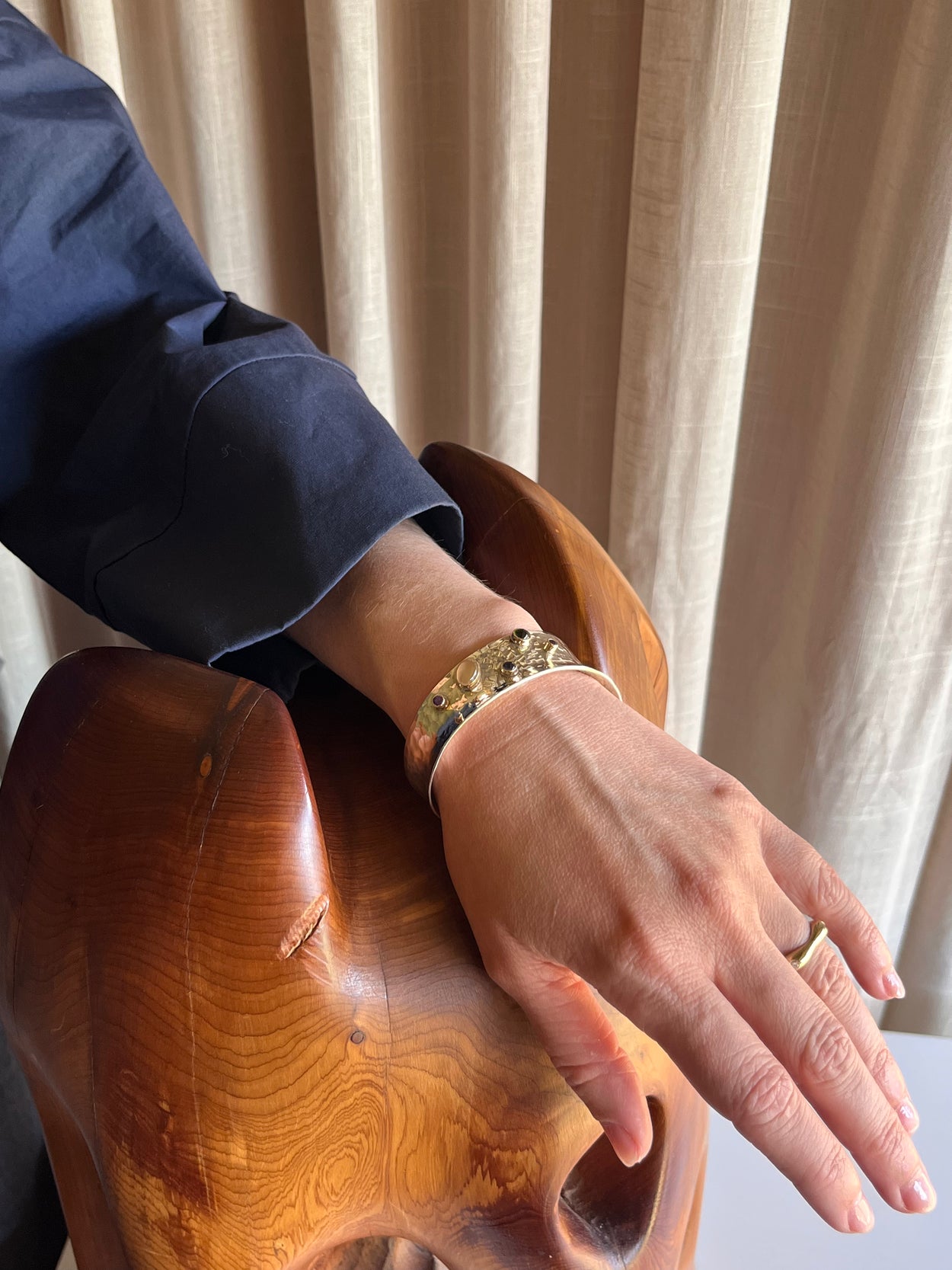 Multi Stone Hammered Cuff Bracelet